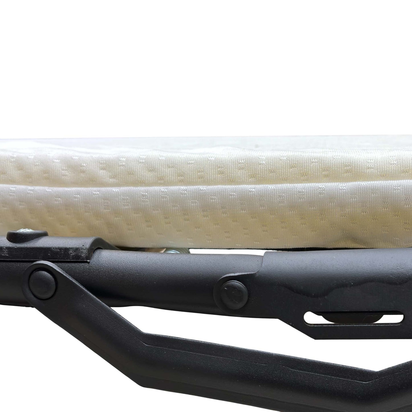 View of the pull-out sofa bed mattress before it is fully laid flat.