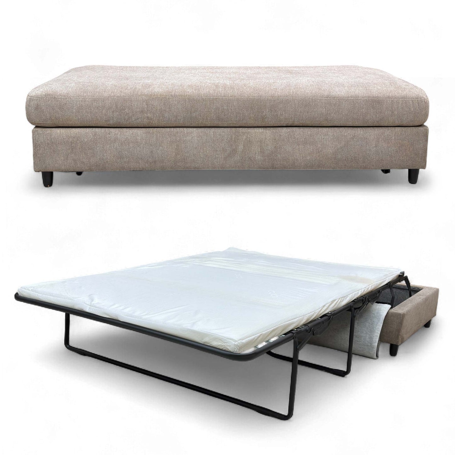 Full view of the large footstool in a living room setting.