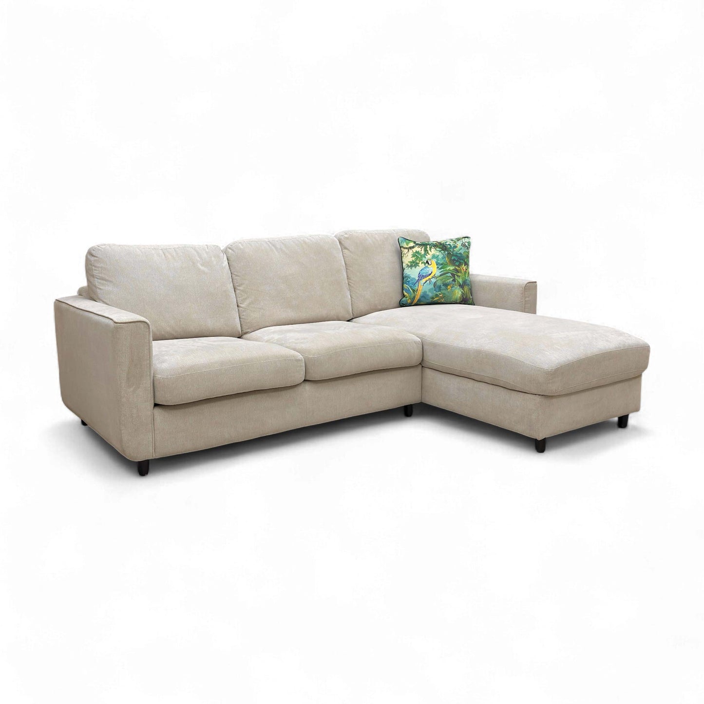 ‘Esprit' Silver Ebony Feet Fabric Right Hand Facing Open End Chaise Sofa Bed with Storage