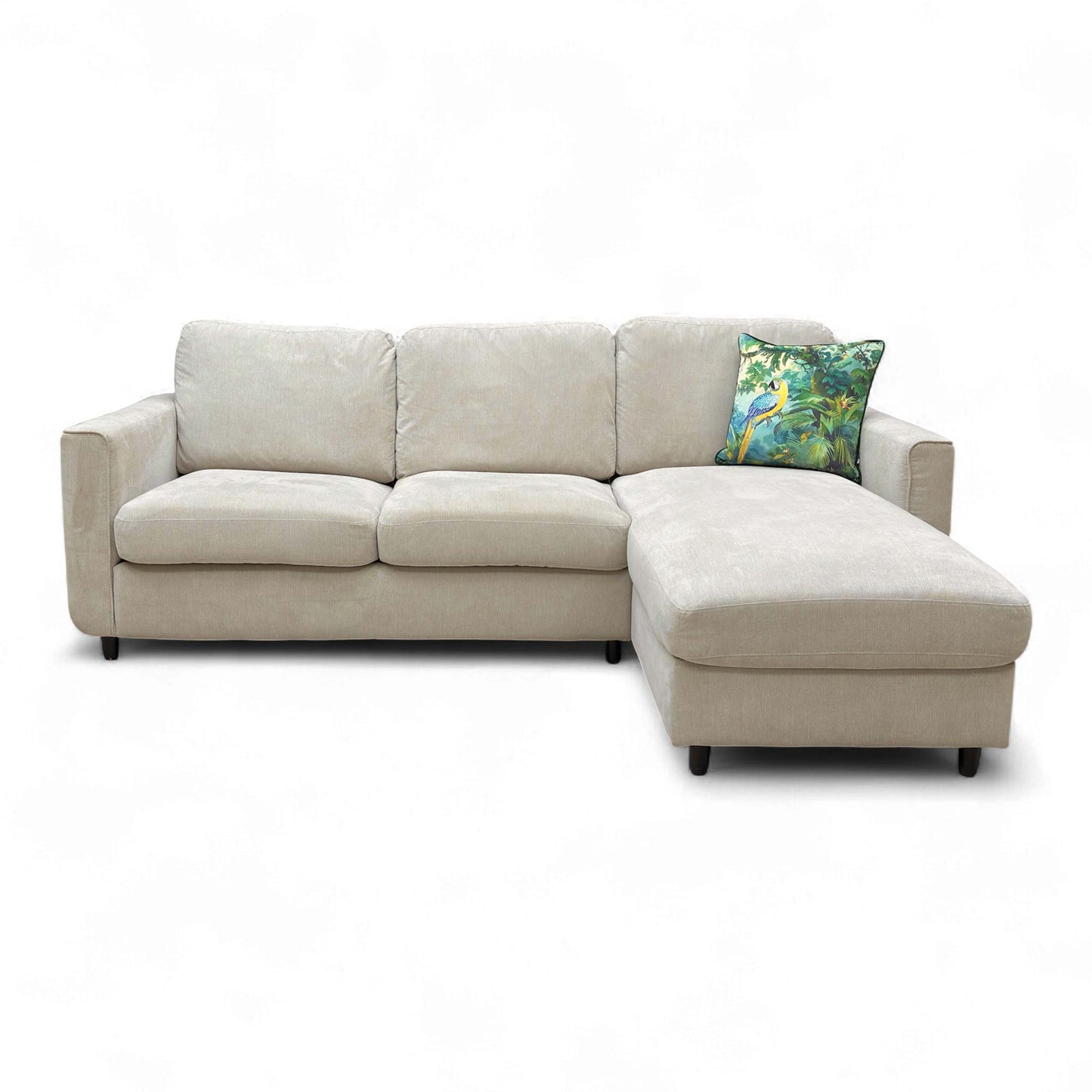 ‘Esprit' Silver Ebony Feet Fabric Right Hand Facing Open End Chaise Sofa Bed with Storage