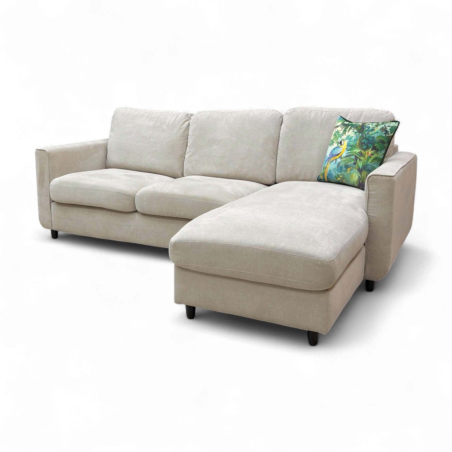 ‘Esprit' Silver Ebony Feet Fabric Right Hand Facing Open End Chaise Sofa Bed with Storage