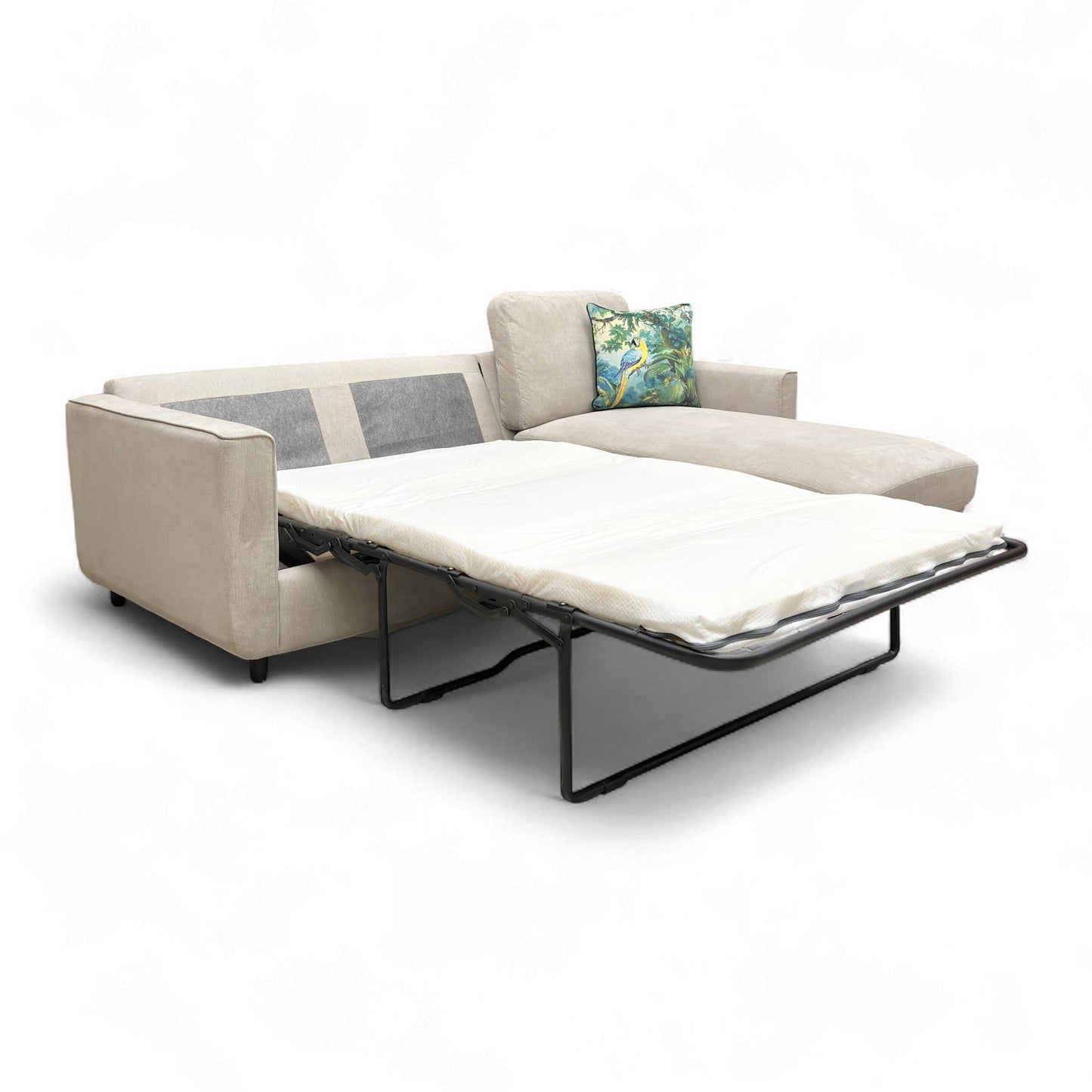 ‘Esprit' Silver Ebony Feet Fabric Right Hand Facing Open End Chaise Sofa Bed with Storage