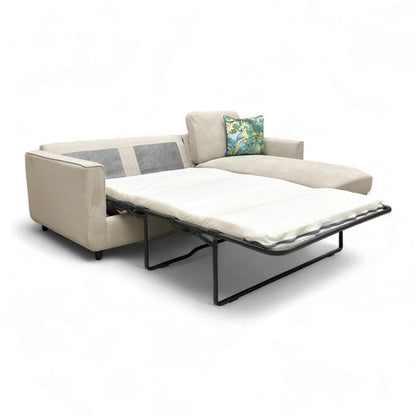‘Esprit' Silver Ebony Feet Fabric Right Hand Facing Open End Chaise Sofa Bed with Storage