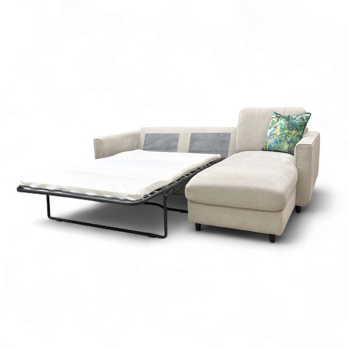 ‘Esprit' Silver Ebony Feet Fabric Right Hand Facing Open End Chaise Sofa Bed with Storage