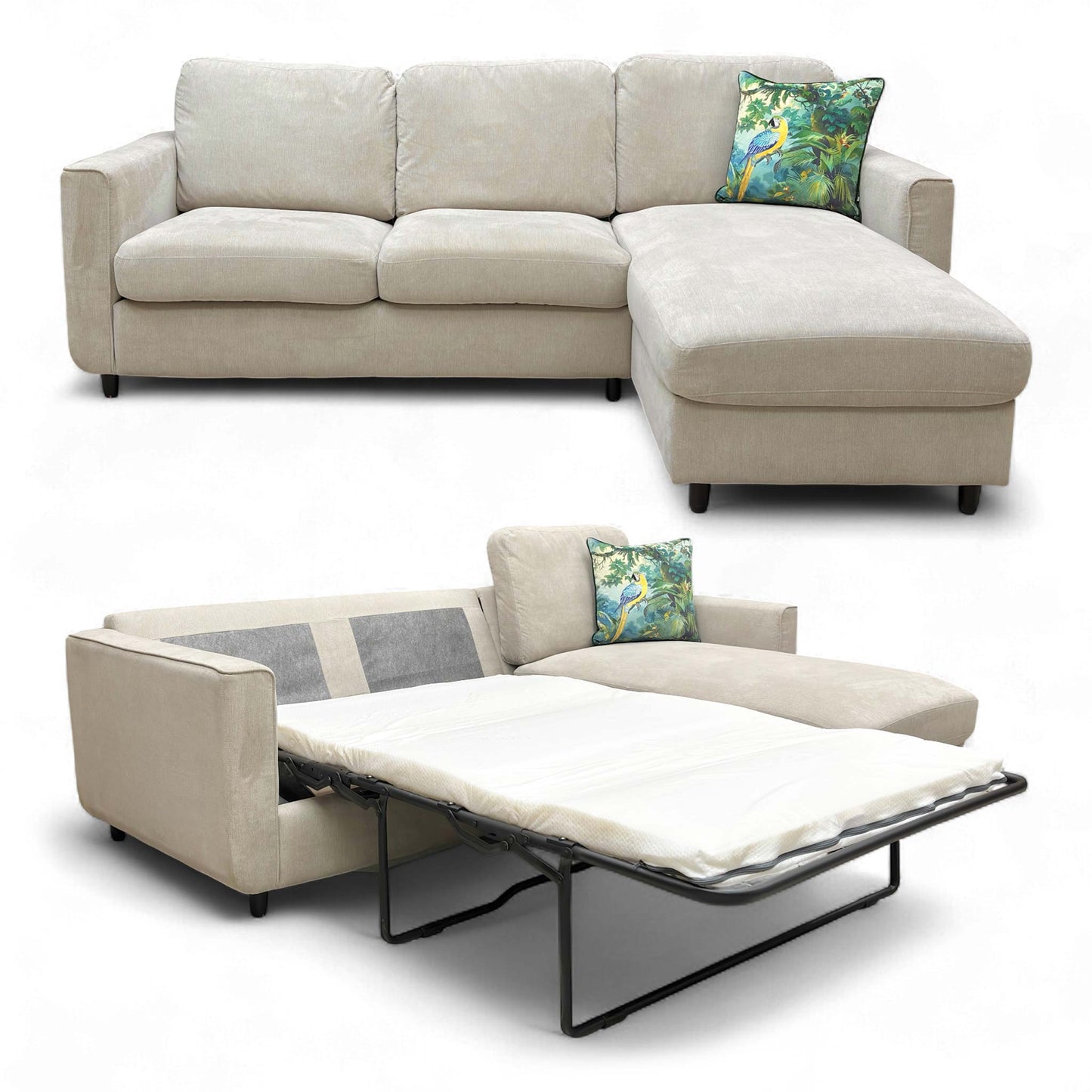 ‘Esprit' Silver Ebony Feet Fabric Right Hand Facing Open End Chaise Sofa Bed with Storage