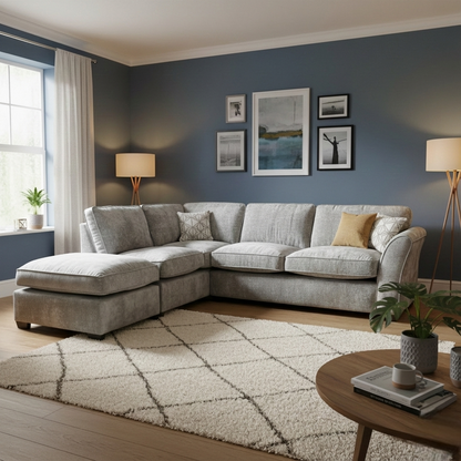 ‘Rosie’ Meridian Truffle Chenille Fabric Left Hand Facing Open End Chaise Corner Sofa