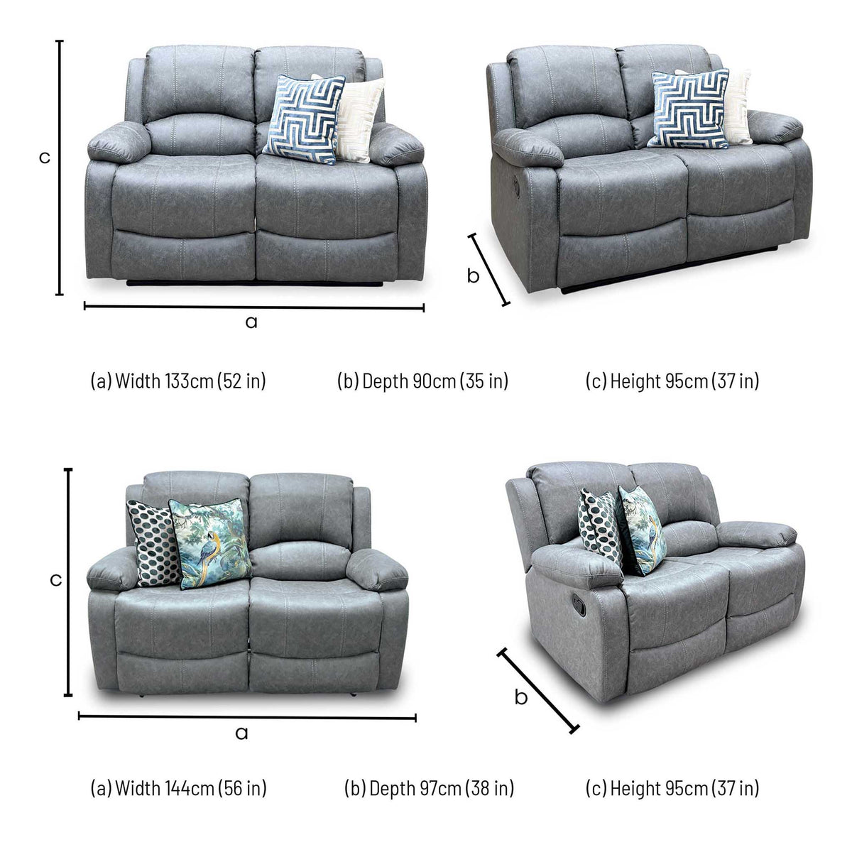 'Bennett' Grey Endurance Fabric Manual Recliner 2 + 2 Seater Sofa Set