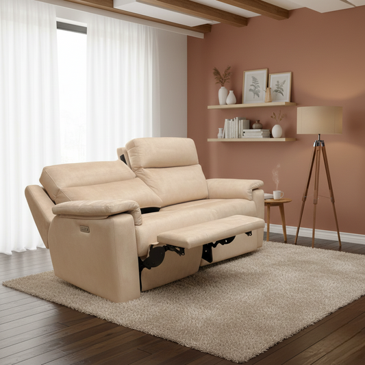 G Plan ‘Thornbury’ A122 Stingray Linen Cream Velvet 3 Seater Power Recliner Sofa with Power Headrests and Power Lumbar