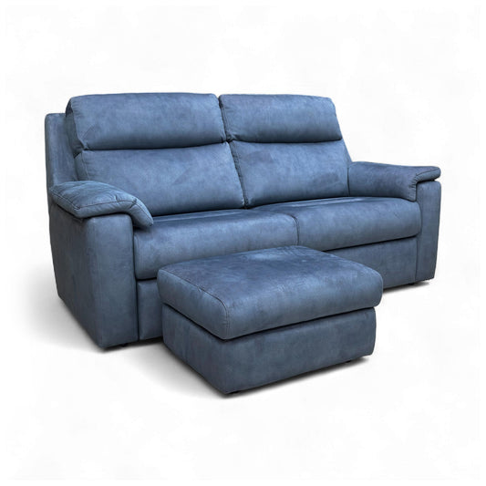 G Plan 'Thornbury' A125 Stingray Indigo Blue Velvet 3 Seater Sofa + Storage Footstool