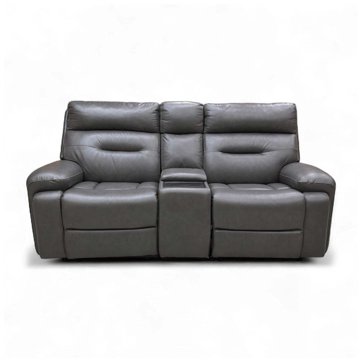 Front view of the 'Cinemax' LX-6409 Starry Grey Leather Sofa with Power Headrests.