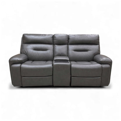 Front view of the 'Cinemax' LX-6409 Starry Grey Leather Sofa with Power Headrests.