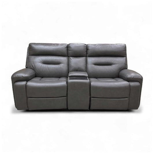 Front view of the 'Cinemax' LX-6409 Starry Grey Leather Sofa with Power Headrests.