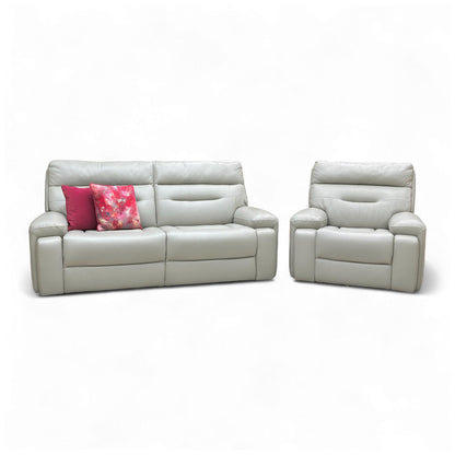 Front view of the 'Cinemax' LE-9317 Alpha Grey Leather 3 Seater Sofa and Armchair suite.