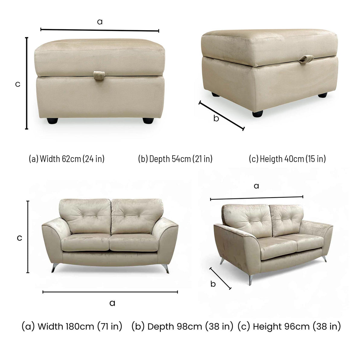 'Dawson' Mink Dawson Velvet 2 + 2 Seater Sofa with Storage Footstool