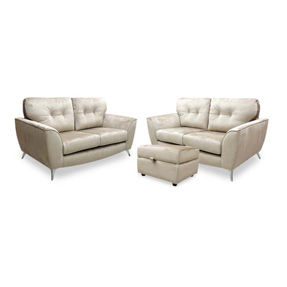 'Dawson' Mink Dawson Velvet 2 + 2 Seater Sofa with Storage Footstool