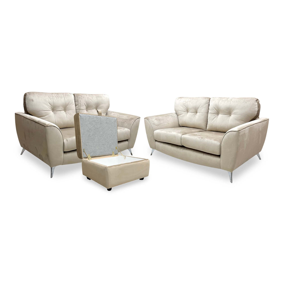 'Dawson' Mink Dawson Velvet 2 + 2 Seater Sofa with Storage Footstool