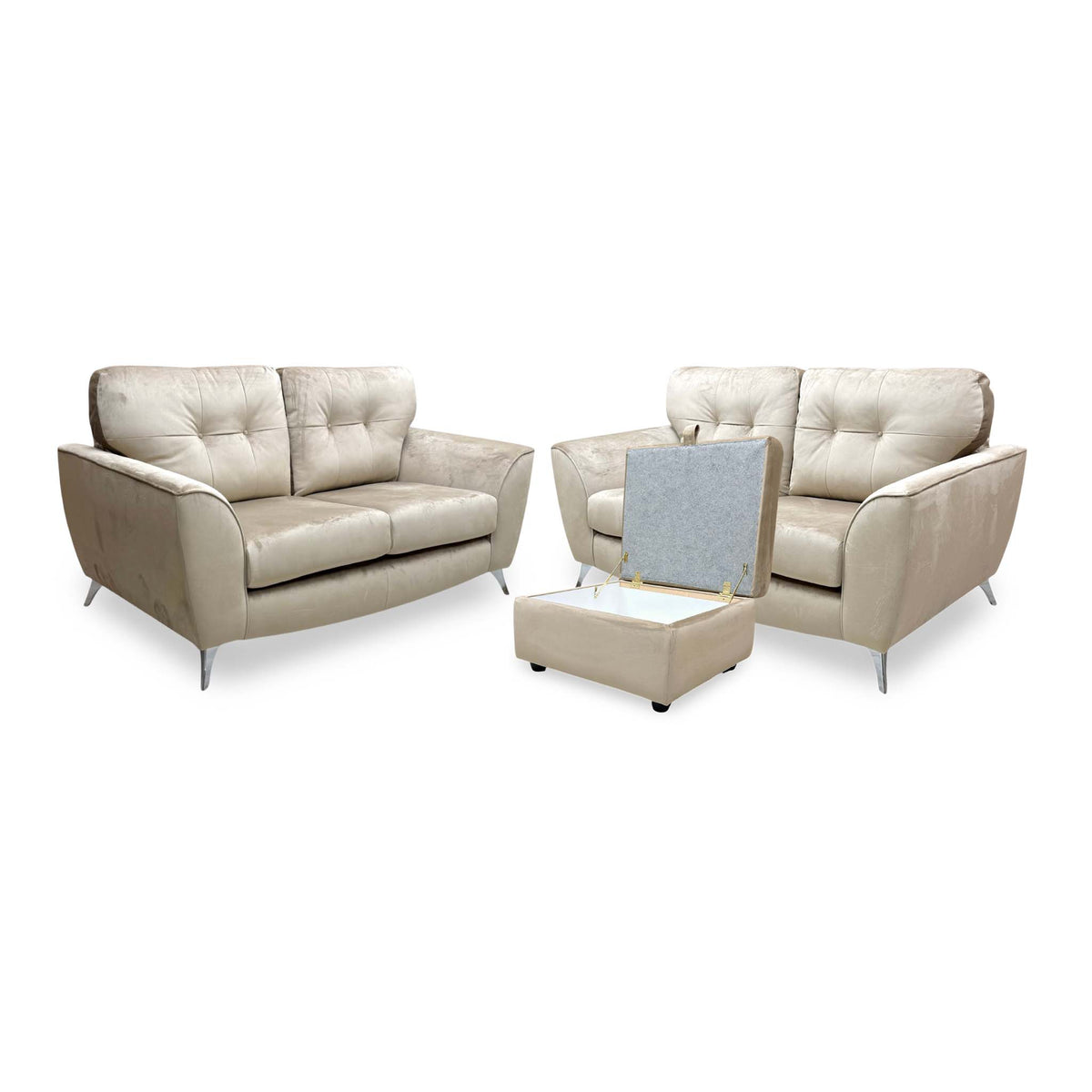 'Dawson' Mink Dawson Velvet 2 + 2 Seater Sofa with Storage Footstool