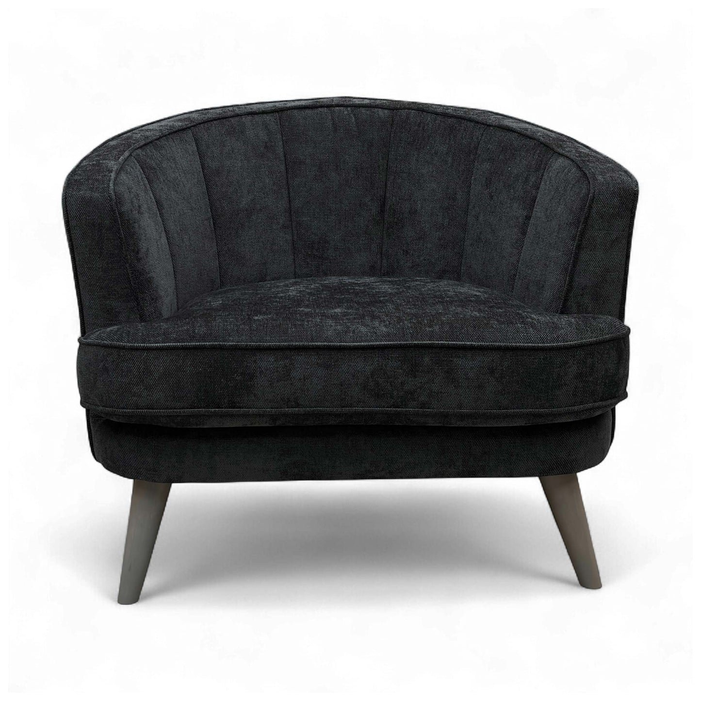 Front view of the Black Calix Boucle 'Aurelia' Accent Chair with vertical stitching detail.