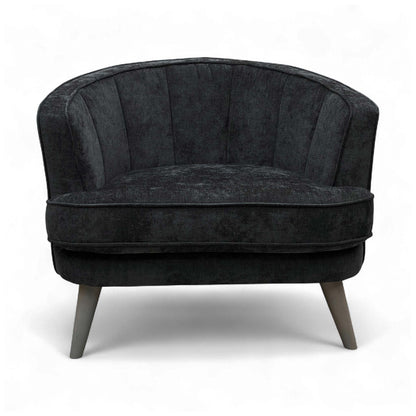Front view of the Black Calix Boucle 'Aurelia' Accent Chair with vertical stitching detail.