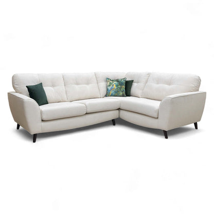 Full front-angled view of the DFS 'Dawson' Corner Sofa in Ivory fabric, showing the Left Hand Facing (LHF) configuration.