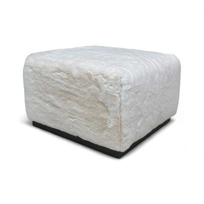 'Huski' Ivory Super Soft Faux Fur Footstool