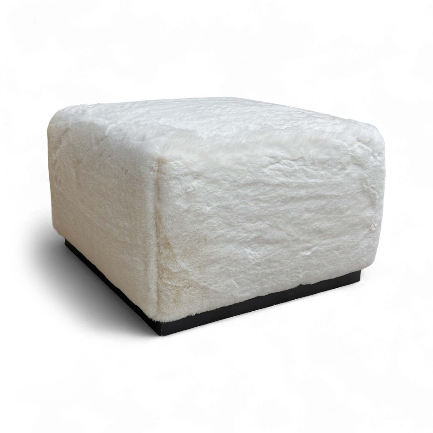 'Huski' Ivory Super Soft Faux Fur Footstool