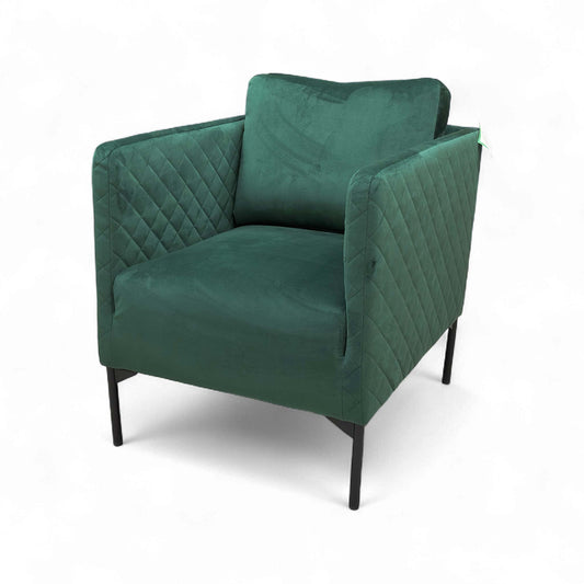 Angled view showing the front legs and the base of the chair.