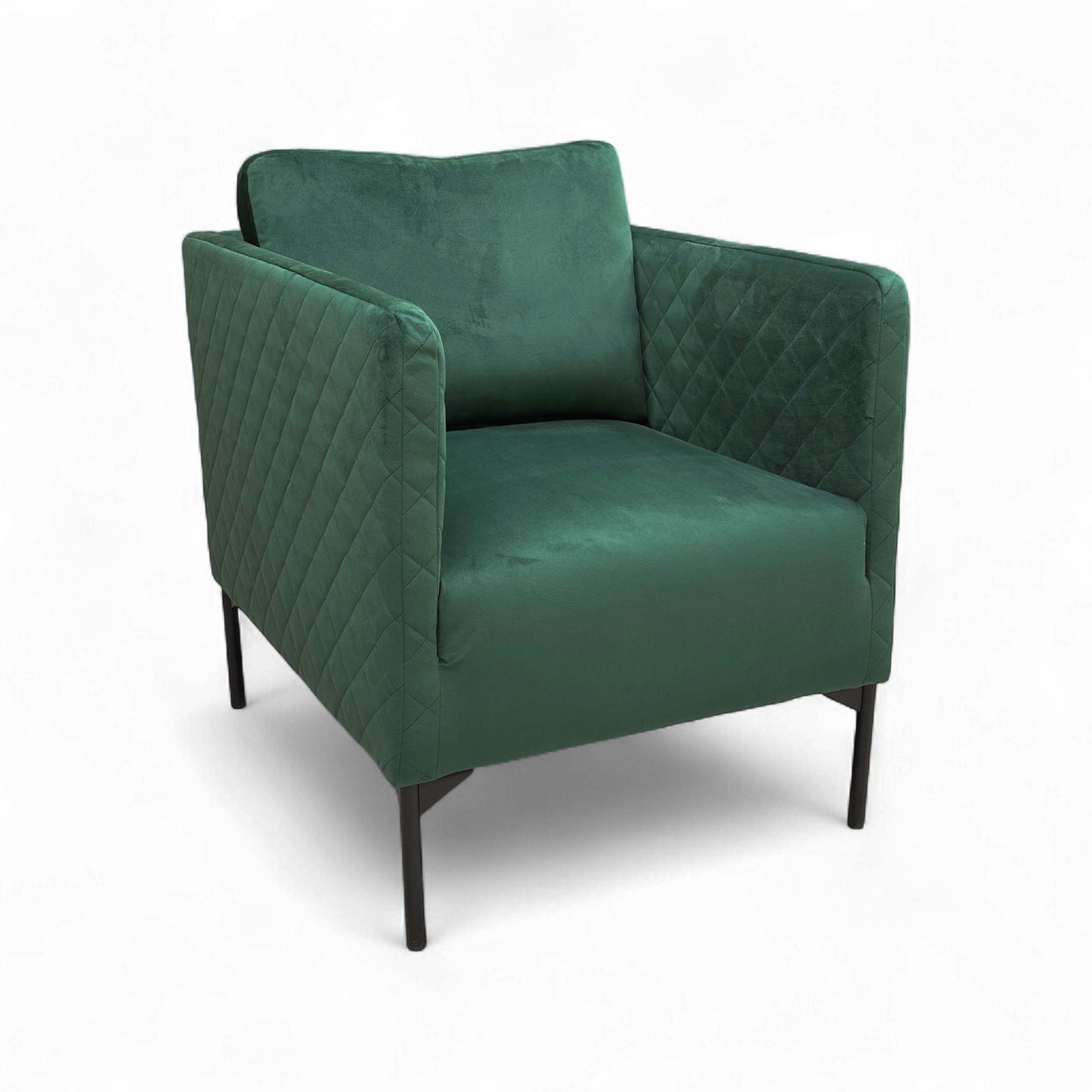 Full front-angled view of the DFS 'Tub' Accent Chair in Forest Green Sensual Velvet, showcasing its curved shape.
