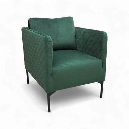 Full front-angled view of the DFS 'Tub' Accent Chair in Forest Green Sensual Velvet, showcasing its curved shape.