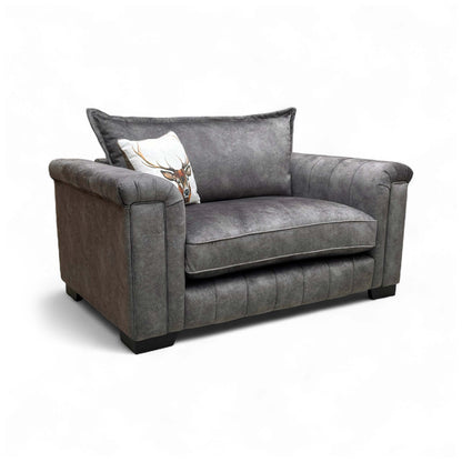 Full front-angled view of the DFS 'Dolcie' Cuddler in Mink Combination Velvet, showcasing the round, formal-back shape.