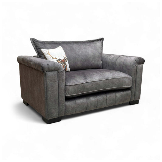 Full front-angled view of the DFS 'Dolcie' Cuddler in Mink Combination Velvet, showcasing the round, formal-back shape.