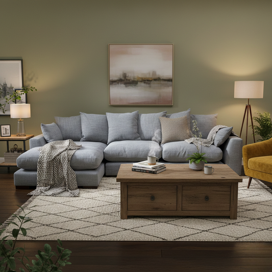 'Plush' Slate Bobby Plain Pillow Back Left Hand Facing Large Chaise End Sofa