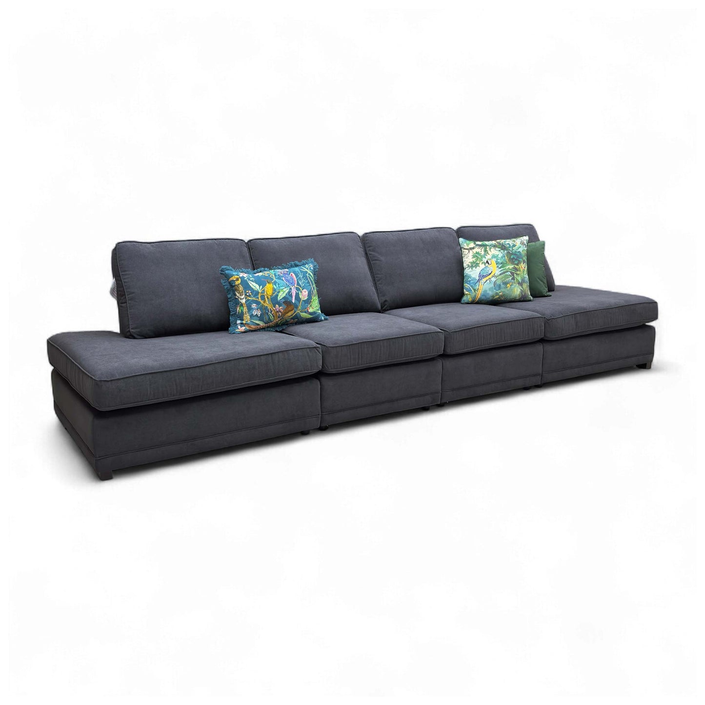 'Orka' Black Plaza Linen Open Ended 4 Seater Sofa