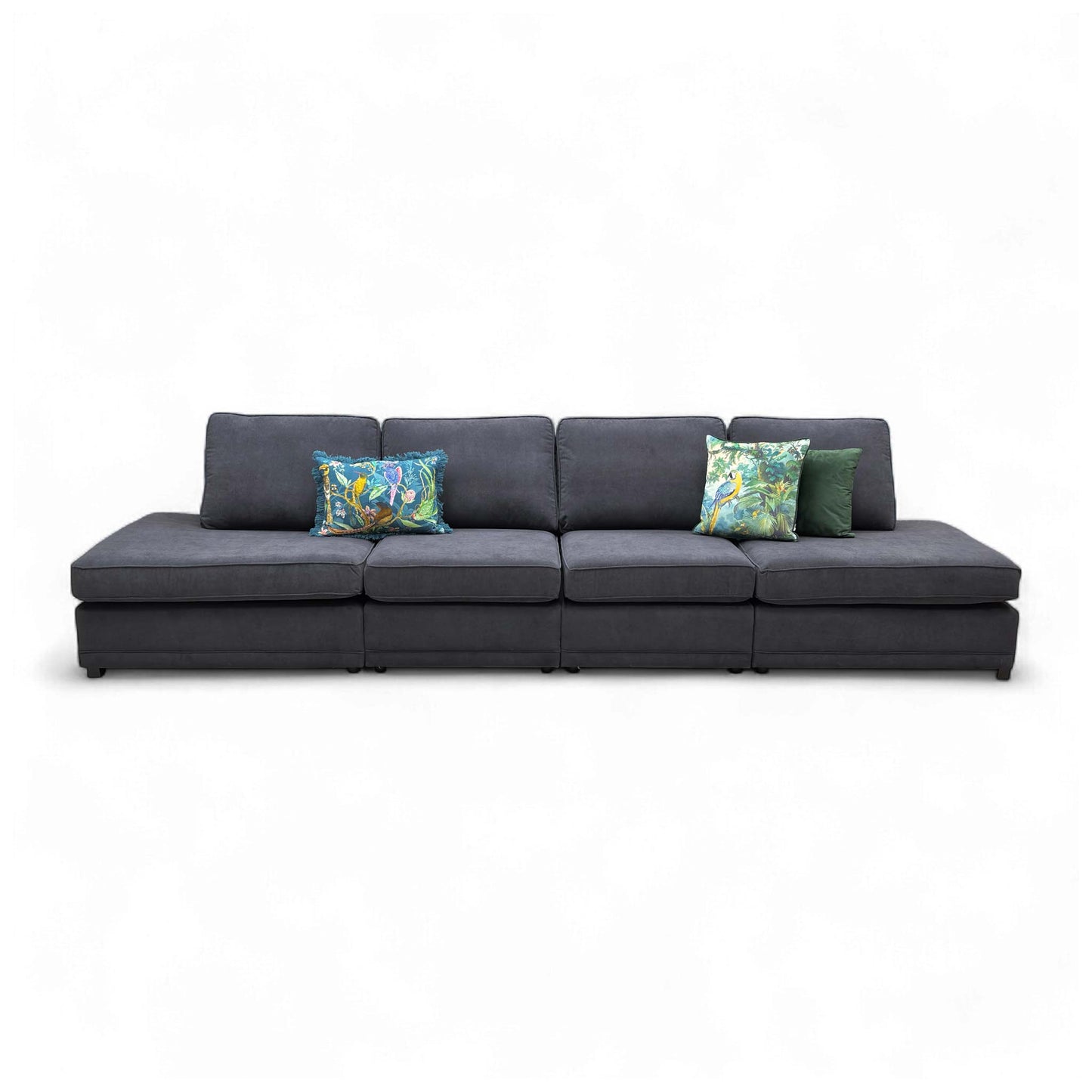 'Orka' Black Plaza Linen Open Ended 4 Seater Sofa