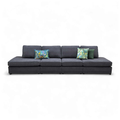 'Orka' Black Plaza Linen Open Ended 4 Seater Sofa