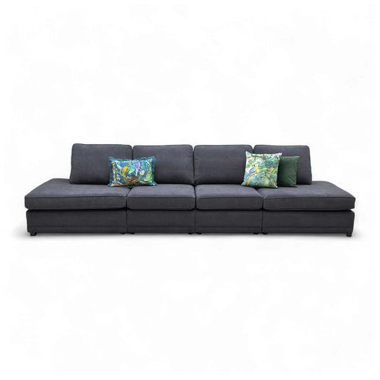 'Orka' Black Plaza Linen Open Ended 4 Seater Sofa