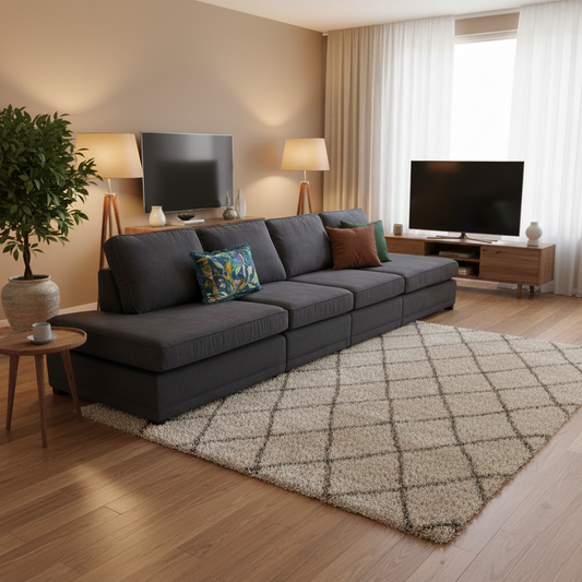 'Orka' Black Plaza Linen Open Ended 4 Seater Sofa