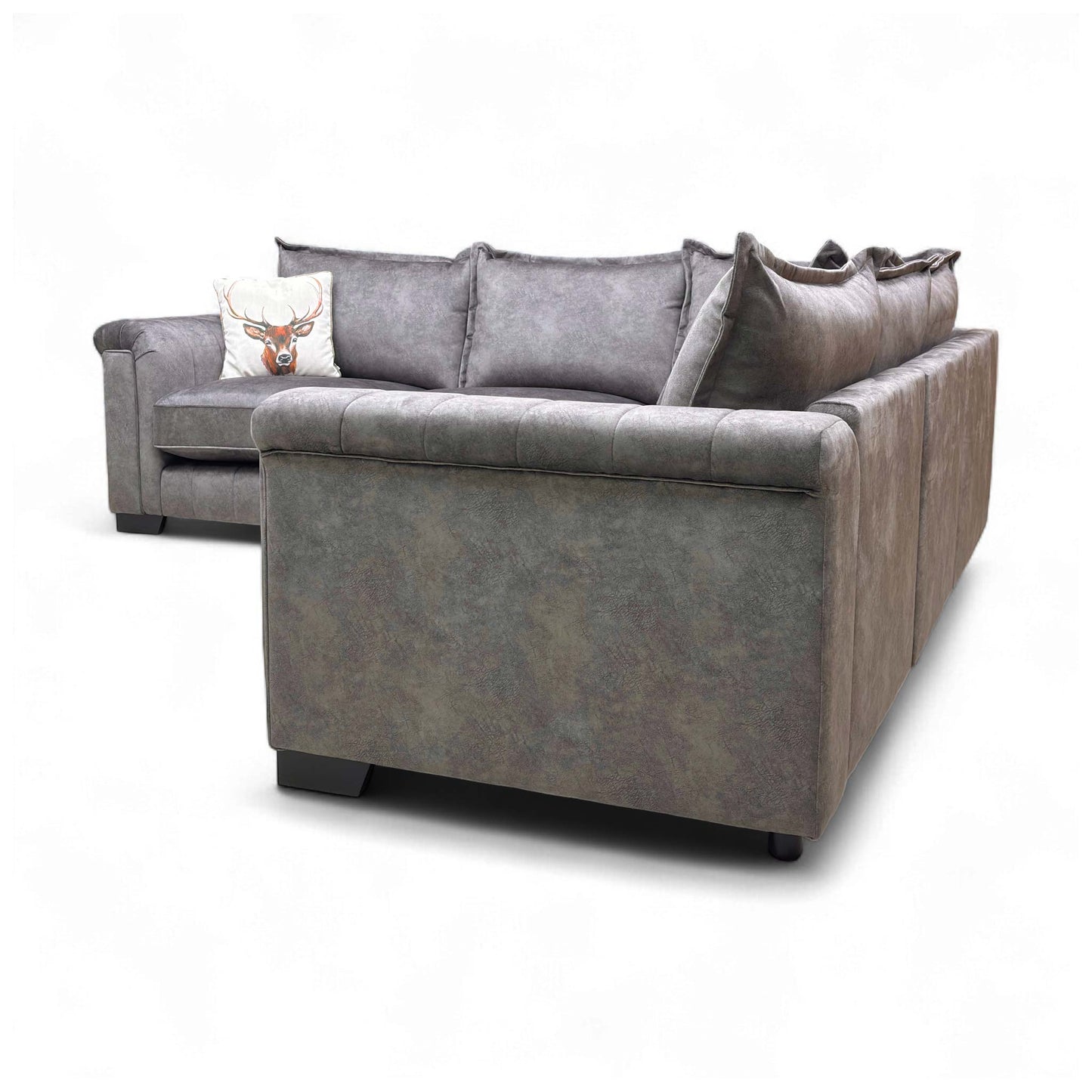 Angled view of a modular section, highlighting the low profile and the base of the sofa.