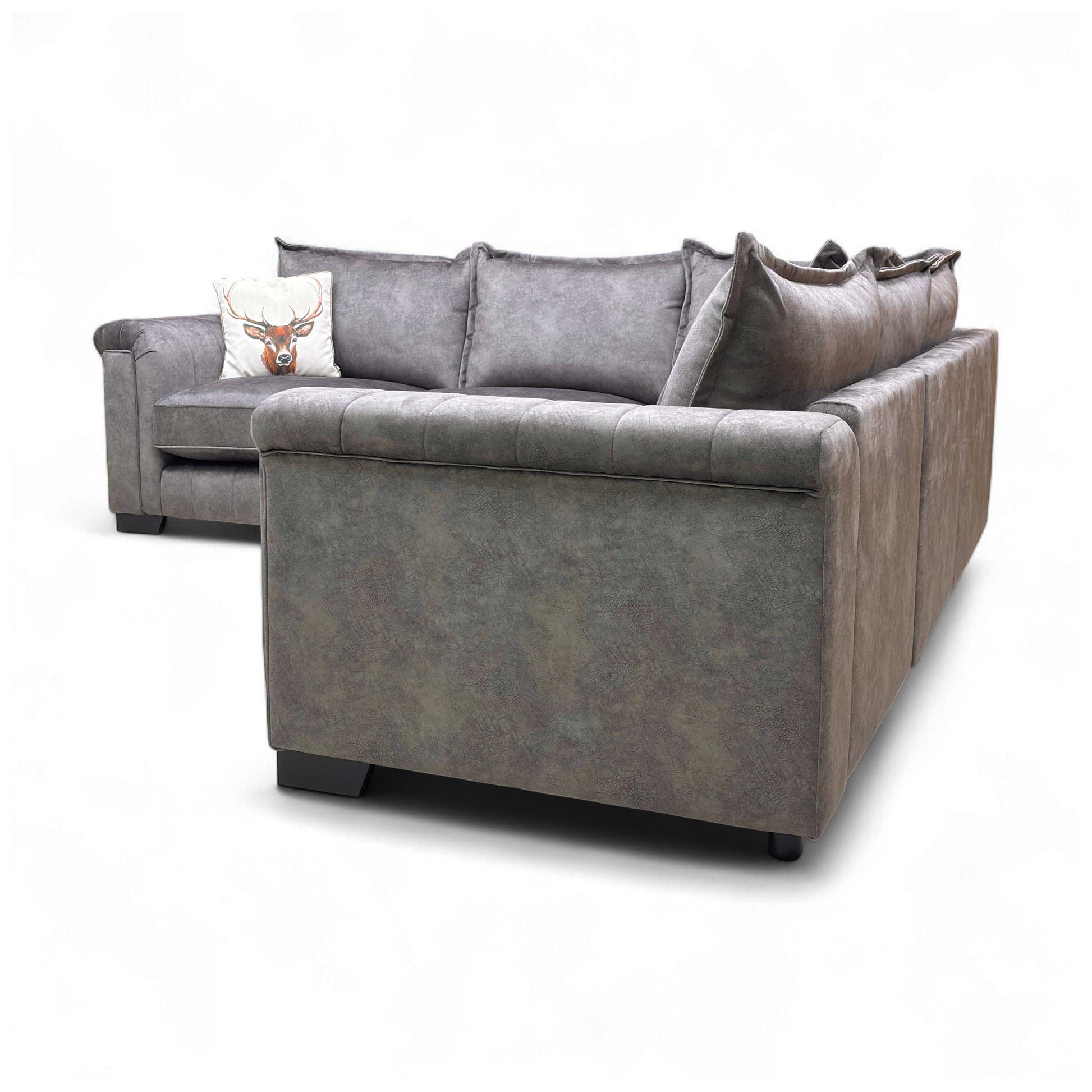 Angled view of a modular section, highlighting the low profile and the base of the sofa.