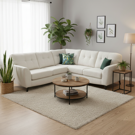 'Dawson' Ivory Dawson Plain Left Hand Facing 3 Seat Corner Sofa