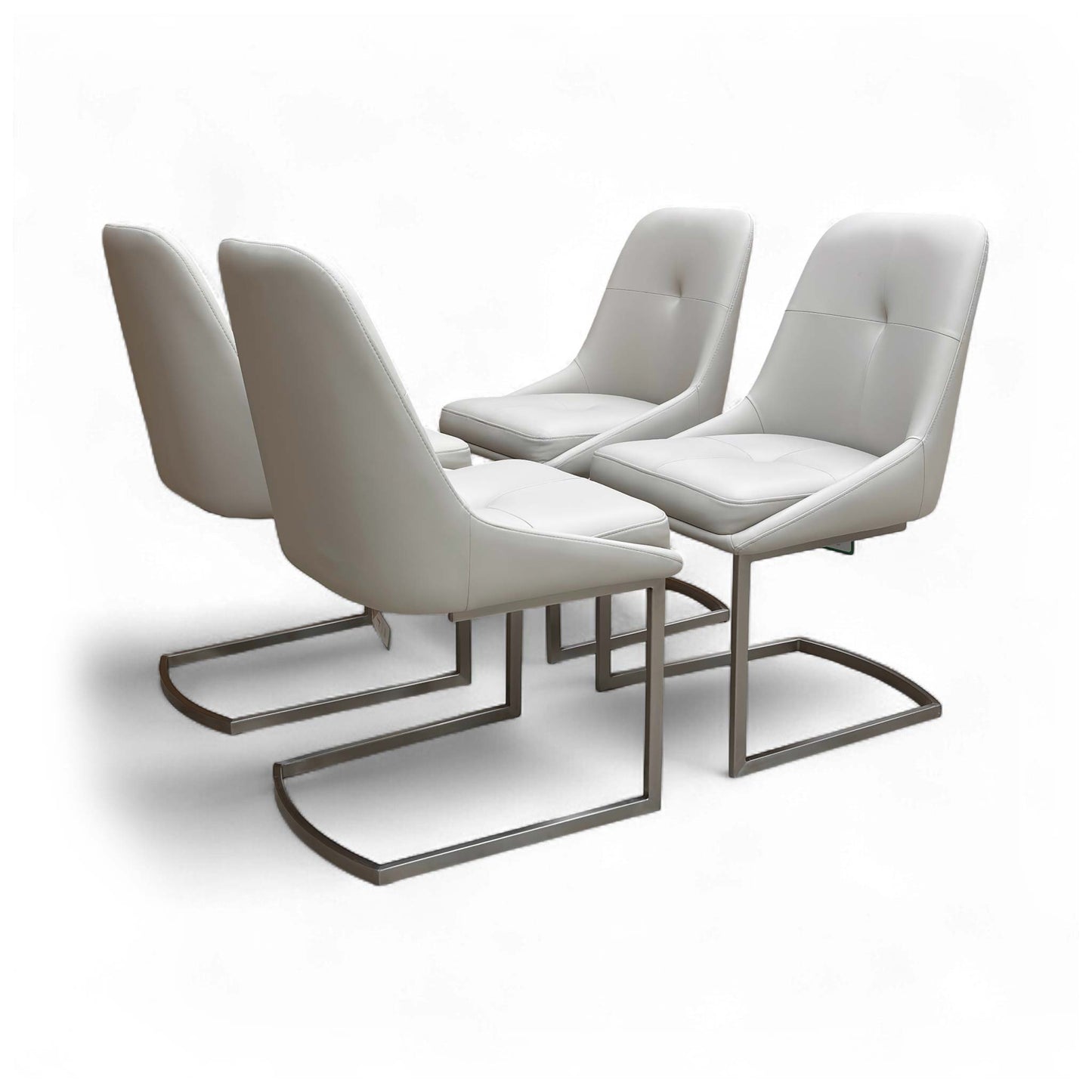 Front-on view of one 'Avorio' Faux Leather Dining Chair, emphasizing the cushioned seat and high backrest.