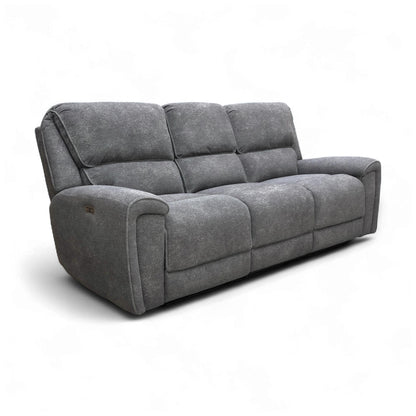 ‘Ricky’ Charcoal Grey Teddy Velvet 3 Seater Power Recliner Sofa with Drop Down Cup Holders