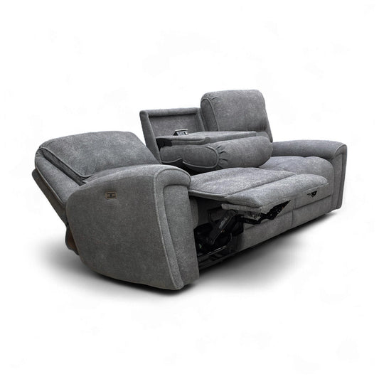 ‘Ricky’ Charcoal Grey Teddy Velvet 3 Seater Power Recliner Sofa with Drop Down Cup Holders