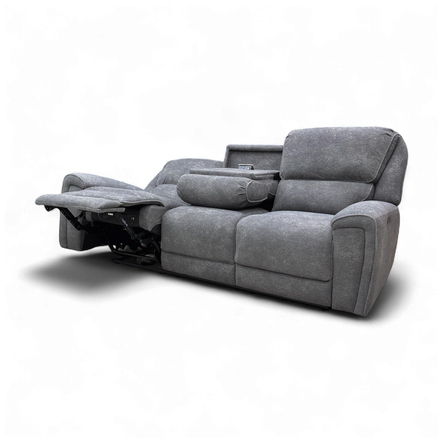 ‘Ricky’ Charcoal Grey Teddy Velvet 3 Seater Power Recliner Sofa with Drop Down Cup Holders