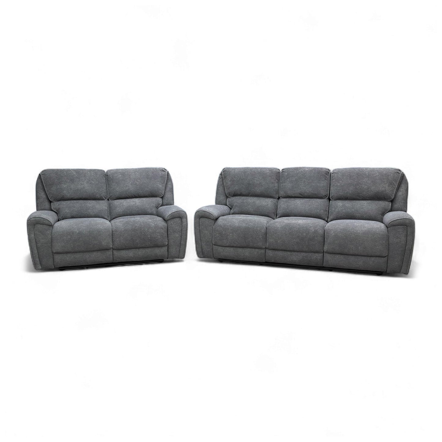 ‘Ricky’ Charcoal Grey Teddy Velvet 3 Seater Power Recliner Sofa with Drop Down Cup Holders + 2 Seater Power Recliner Sofa