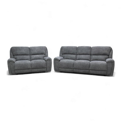 ‘Ricky’ Charcoal Grey Teddy Velvet 3 Seater Power Recliner Sofa with Drop Down Cup Holders + 2 Seater Power Recliner Sofa