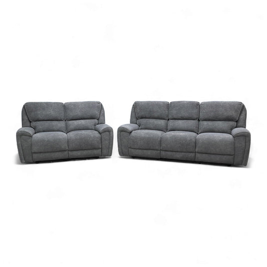 ‘Ricky’ Charcoal Grey Teddy Velvet 3 Seater Power Recliner Sofa with Drop Down Cup Holders + 2 Seater Power Recliner Sofa