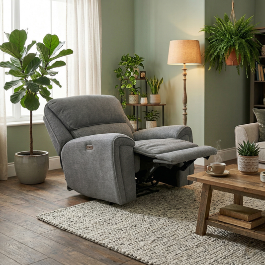 Living room shot featuring the Ricky charcoal grey teddy velvet chair in a contemporary living space.