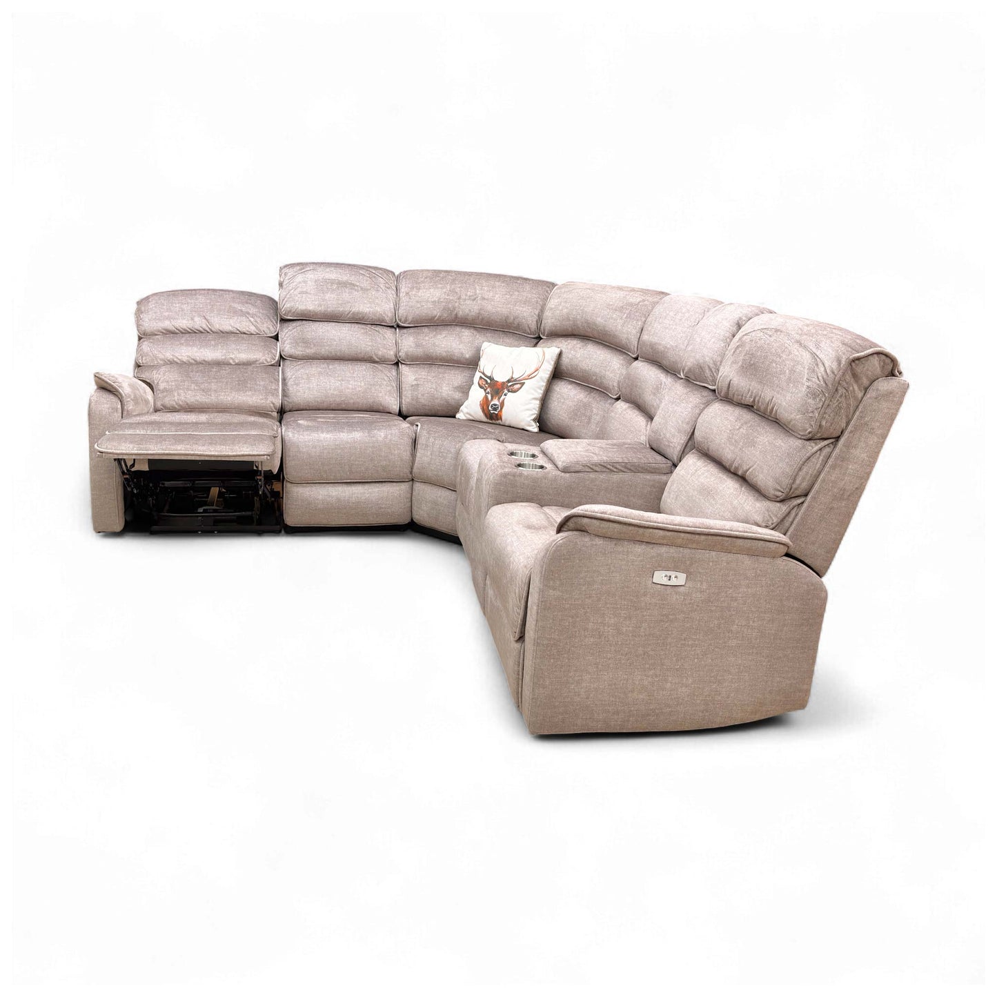 Side profile of the Savoy Taupe Velvet corner sofa showing its high back design.