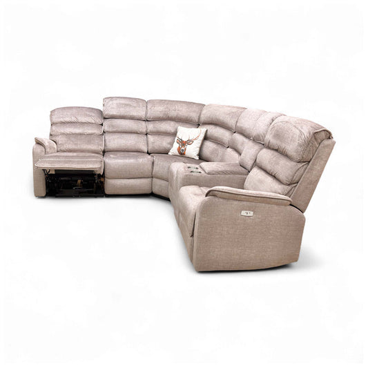 Side profile of the Savoy Taupe Velvet corner sofa showing its high back design.